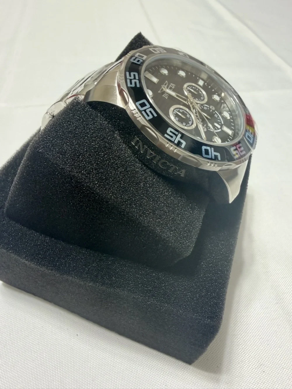 Invicta Men's Stainless Steel Chronograph Watch - Black striped dial